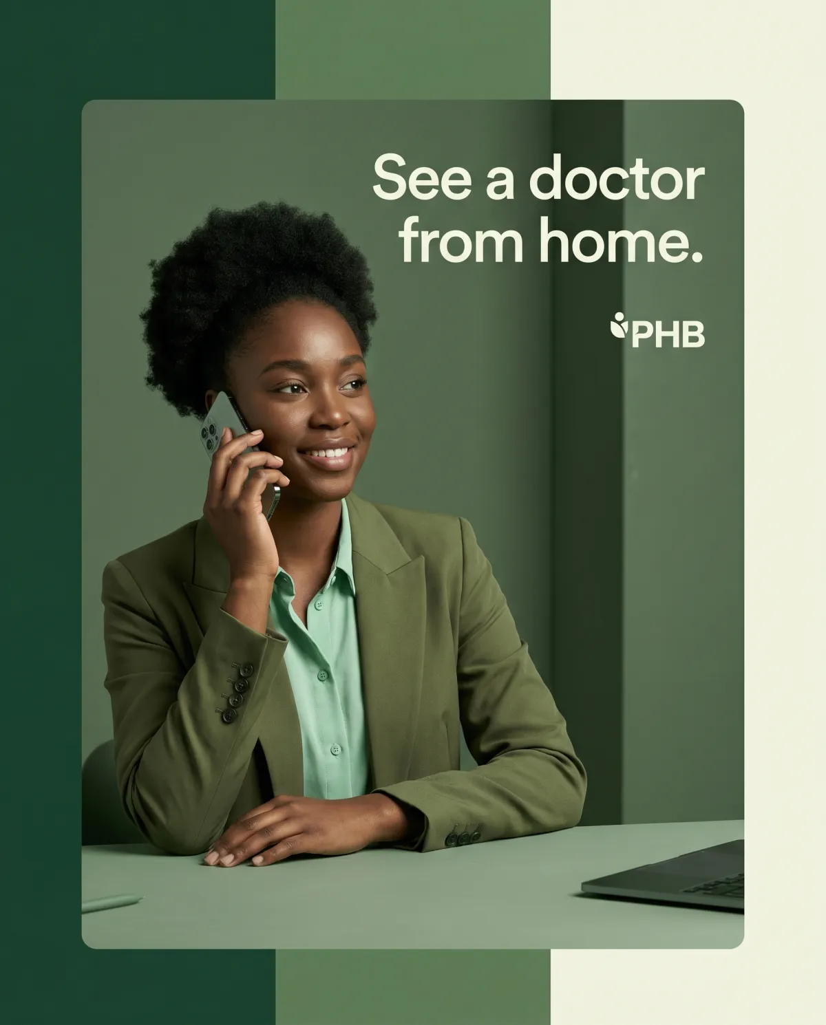 A patient seeing a PHB doctor from home, on the phone